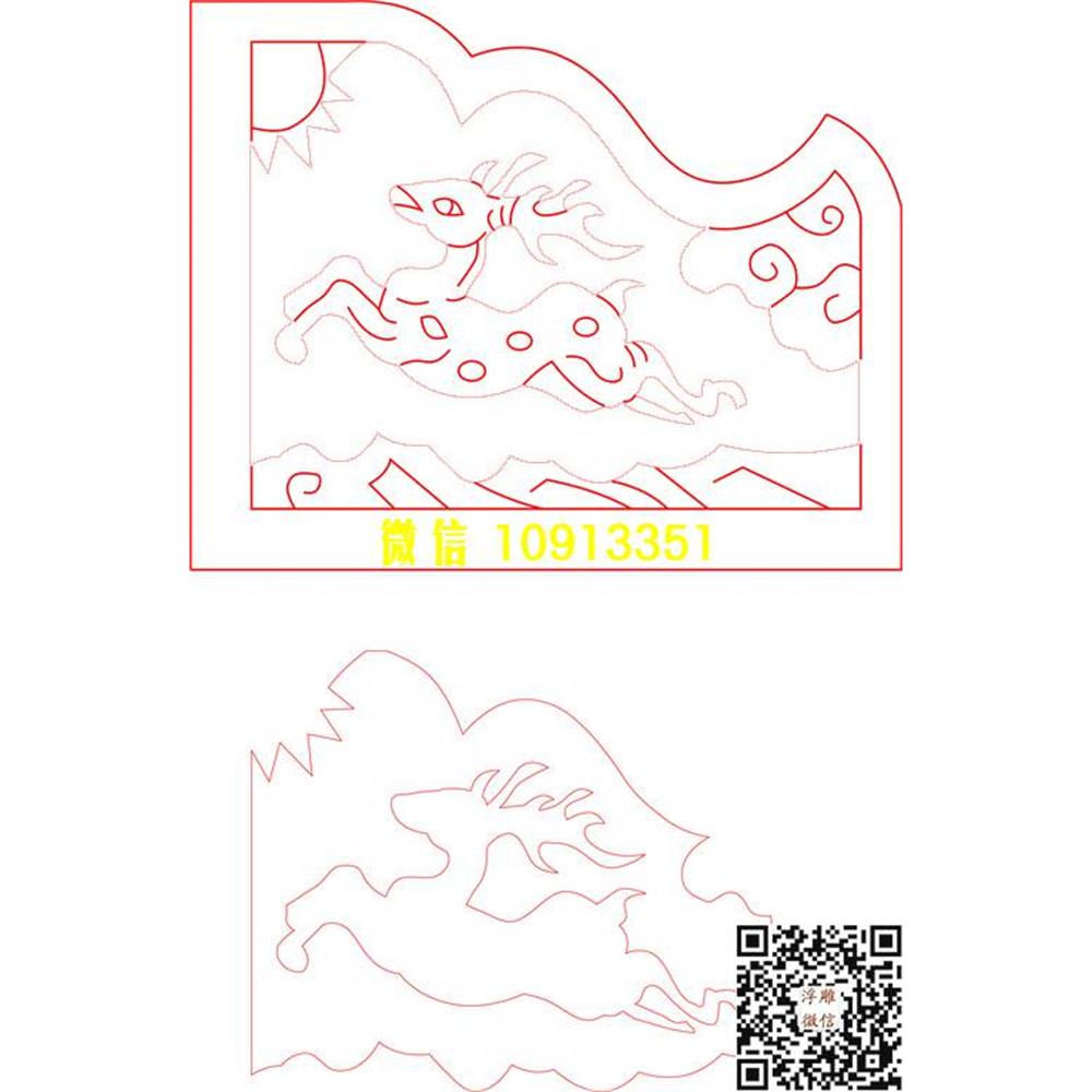 精雕图40鹿耳朵精雕图线雕图线条图单线铣底图_电脑雕刻plt文泰矢量图精雕图浮雕图